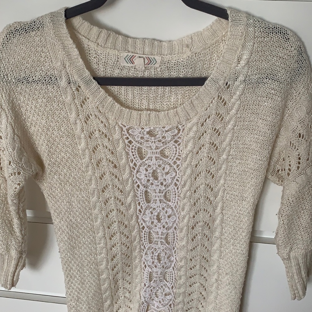 Off white sweater with crochet/lace detailing